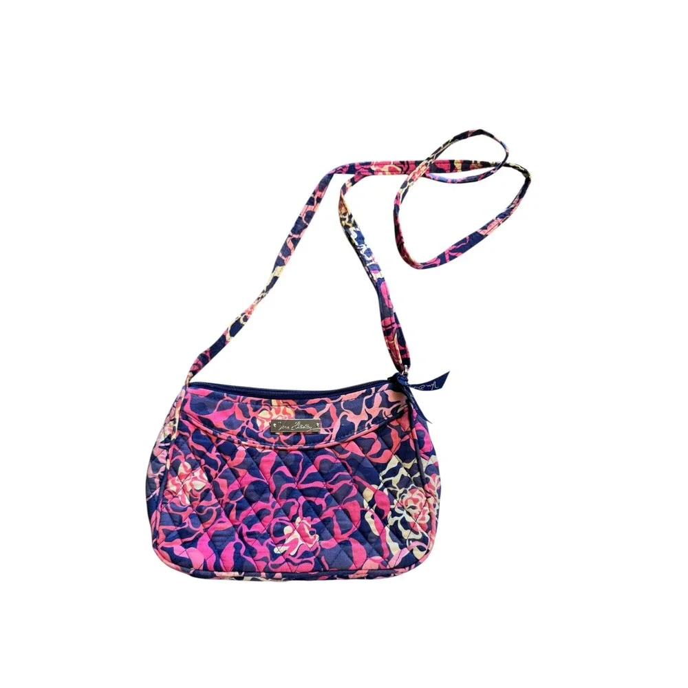 Vera Bradley Katalina Pink Floral Quilted Cotton Crossbody Bag Navy Pink